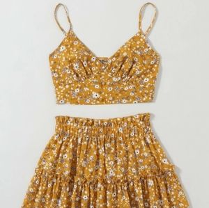 Shein yellow flowered skirt set